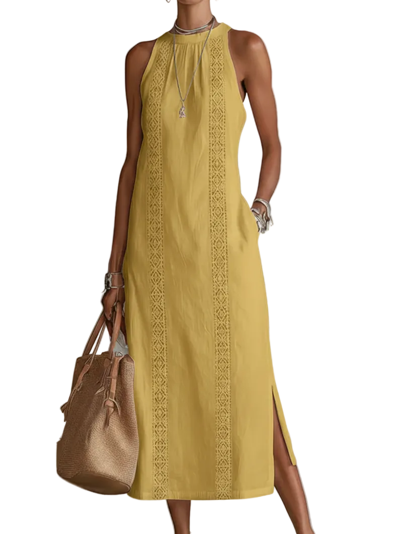 Jimena — Vestido maxi halter con abertura lateral