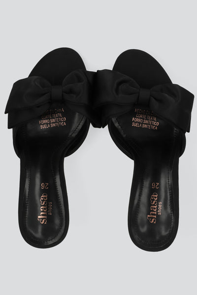 High heel satin bow mule