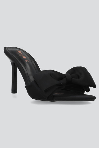 High heel satin bow mule