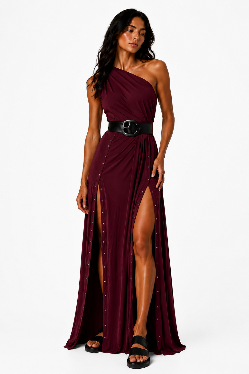 Odisea - Vestido maxi con doble apertura + cinturon