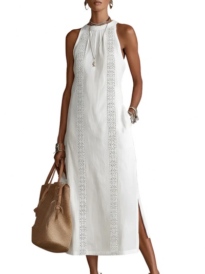 Jimena — Vestido maxi halter con abertura lateral