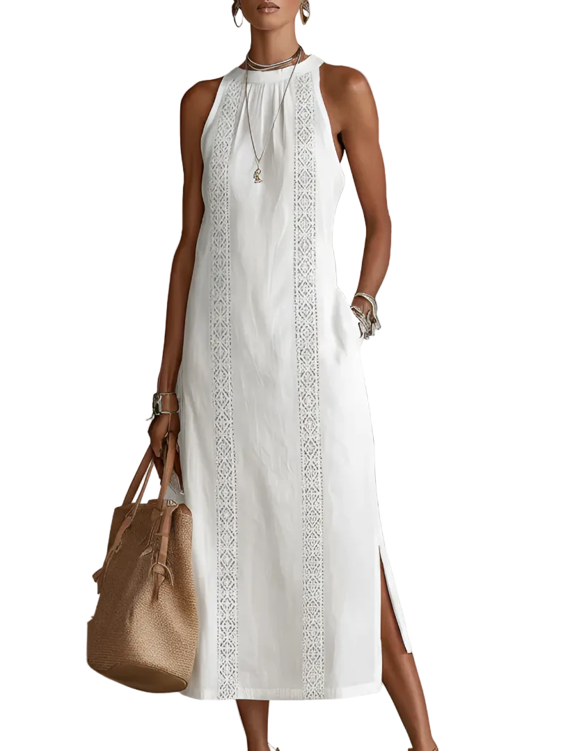 Jimena — Vestido maxi halter con abertura lateral