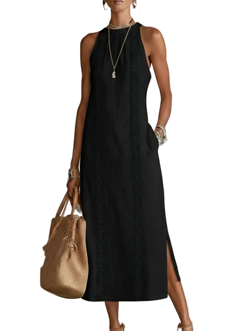 Jimena — Vestido maxi halter con abertura lateral