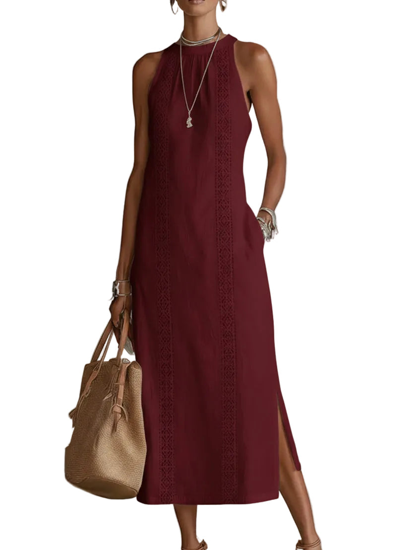 Jimena — Vestido maxi halter con abertura lateral